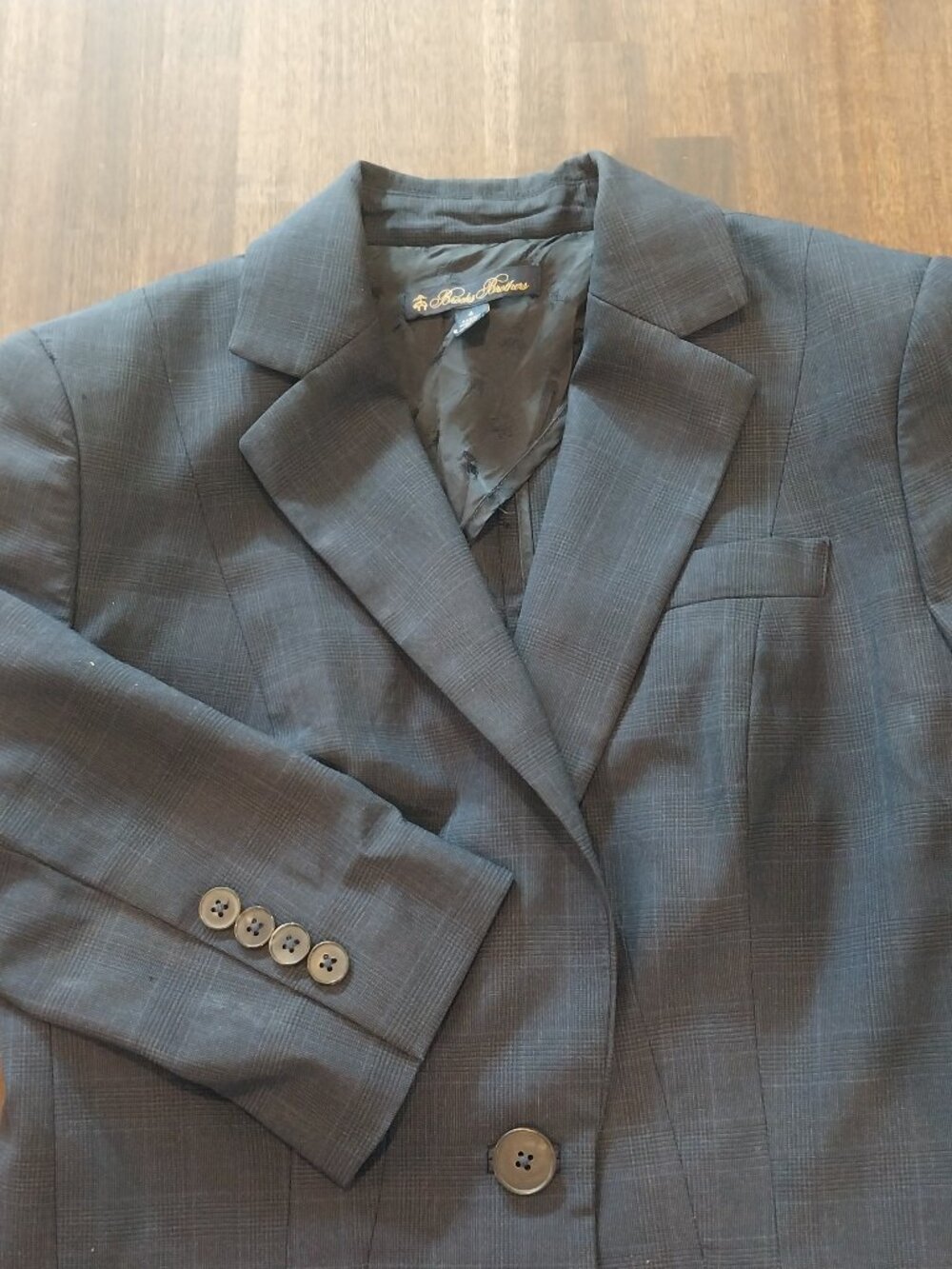 Brooks Brothers Blazer Women’s 4 Navy Blue Check 100% Wool Lightweight Fitted